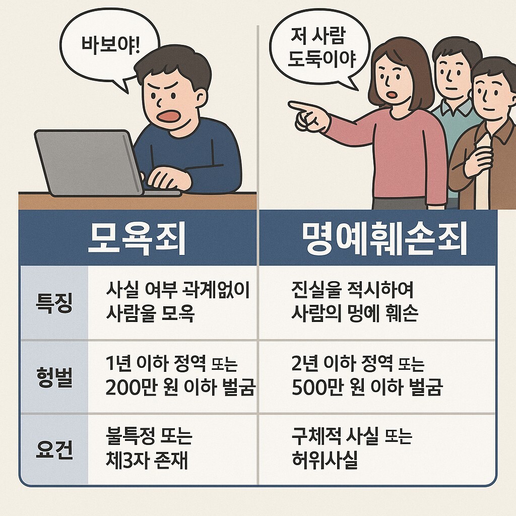 모욕죄 vs 명예훼손죄: 실무상 혼동 포인트와 결정적 차이