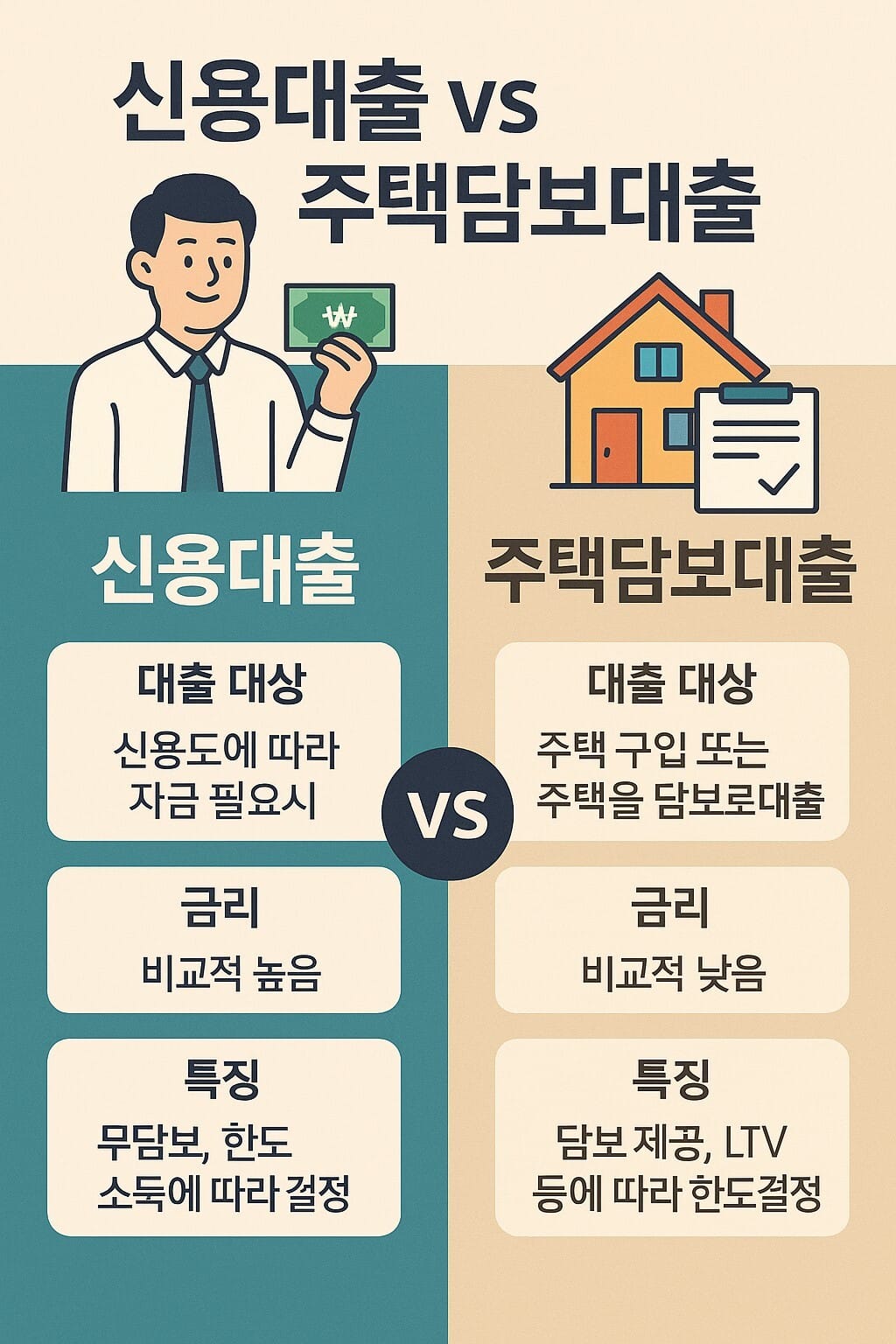 신용대출과 주택담보대출 비교 인포그래픽